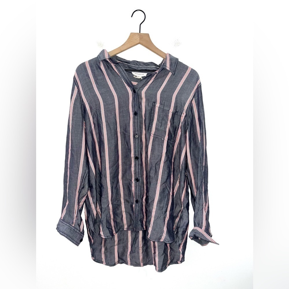 BeachLunchLounge Button Down Blouse Size XL Womens Shirt Striped Pocket